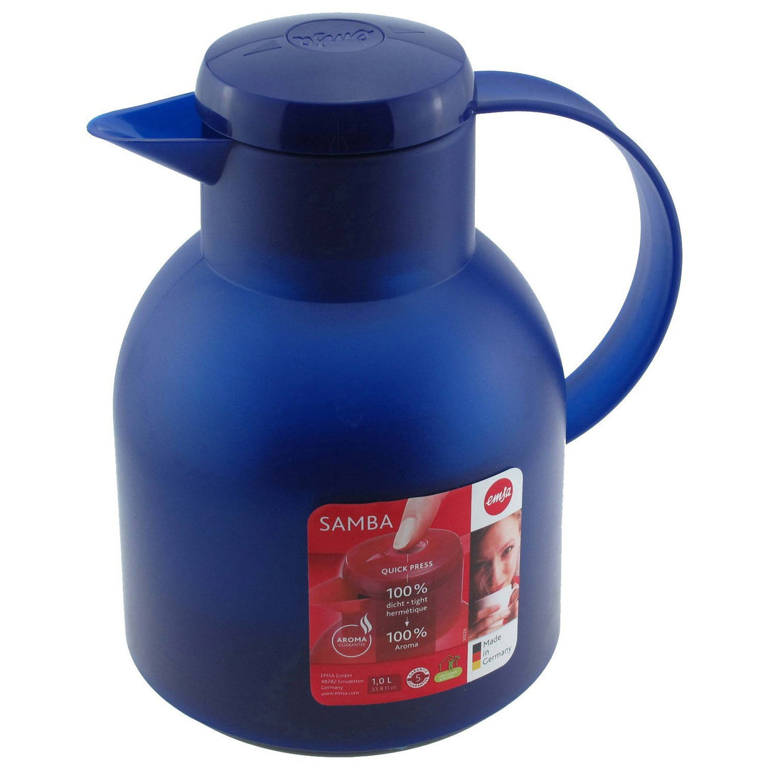 Emsa Samba Isolierkanne 504231 | 1 Liter | Quick Press Verschluss | 100% dicht | 12h heiss, 24h kalt