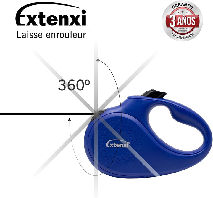 Hundeleine mit Aufrollfunktion – einziehbare Leine für Hunde, blau bis 15 kg – Länge 5 m, Grösse S,