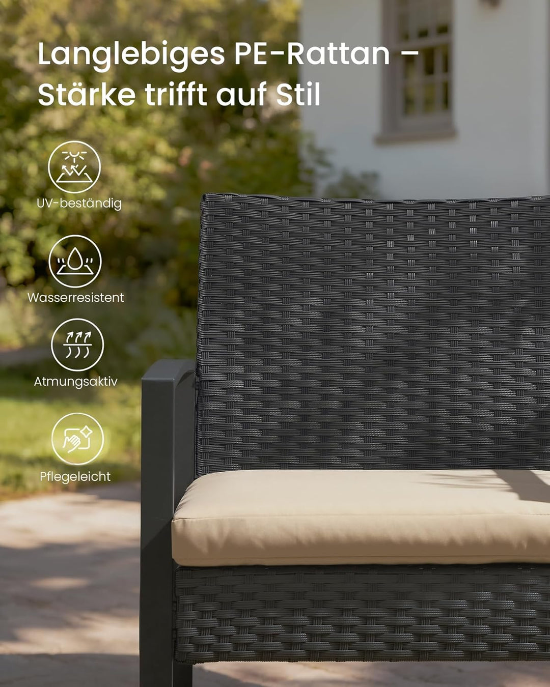 SONGMICS Balkonmöbel, Gartenmöbel-Set, aus PE-Polyrattan, Lounge-Set, Tisch und 2 Stühle, Terrassenm