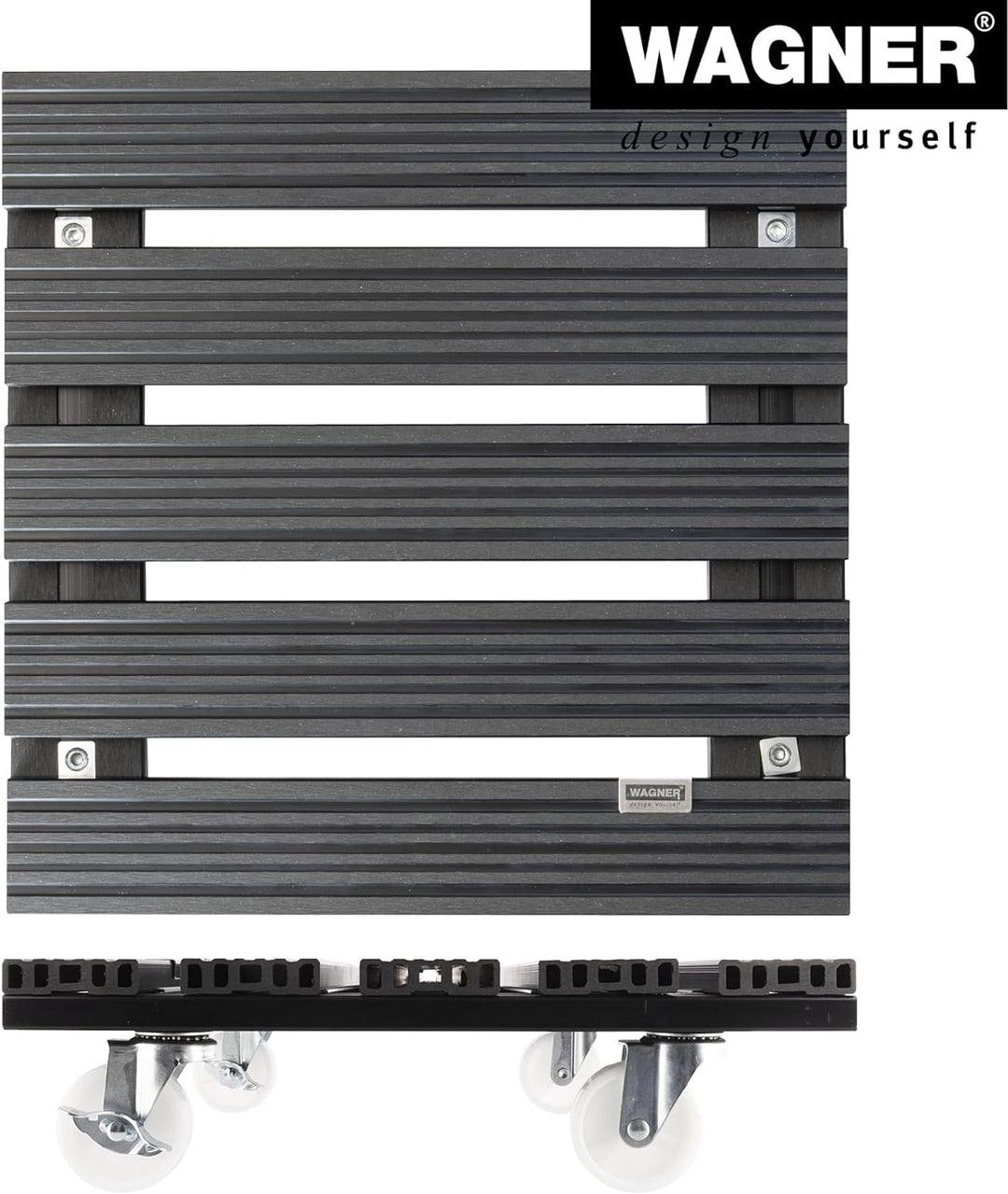 Wagner Pflanzenroller WPC 38,5 x 38,5 x 11 cm I Blumenroller für Aussenbereich + Innenbereich I Kübe