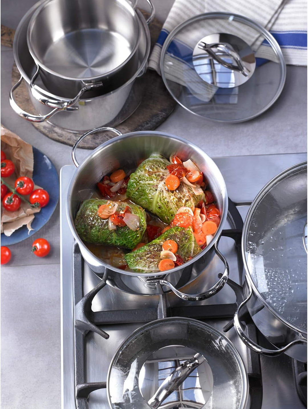 WMF Aparto Topfset 5-teilig mit Glasdeckel, Induktionsgeeignet, Cromargan Edelstahl, poliert, Indukt