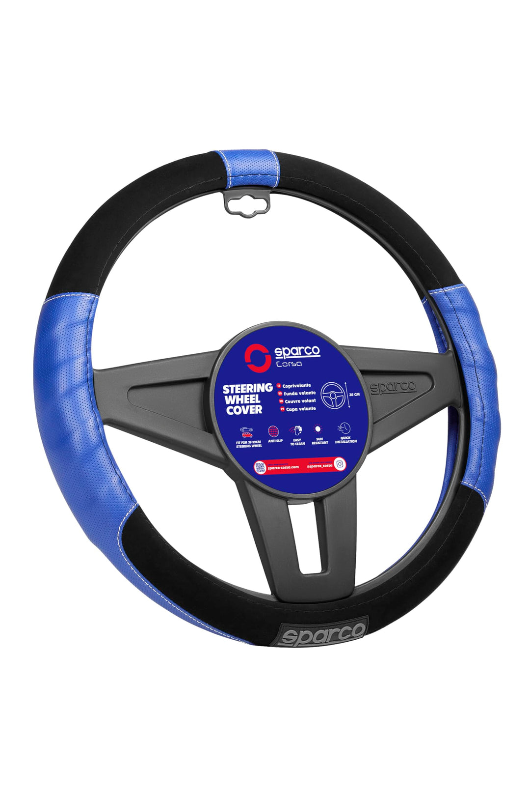 SPARCO SPC1108AZ Universal Steering Wheel Cover L-Sport Color Blue for car, Set of 4 L-SPORT BLAU, L