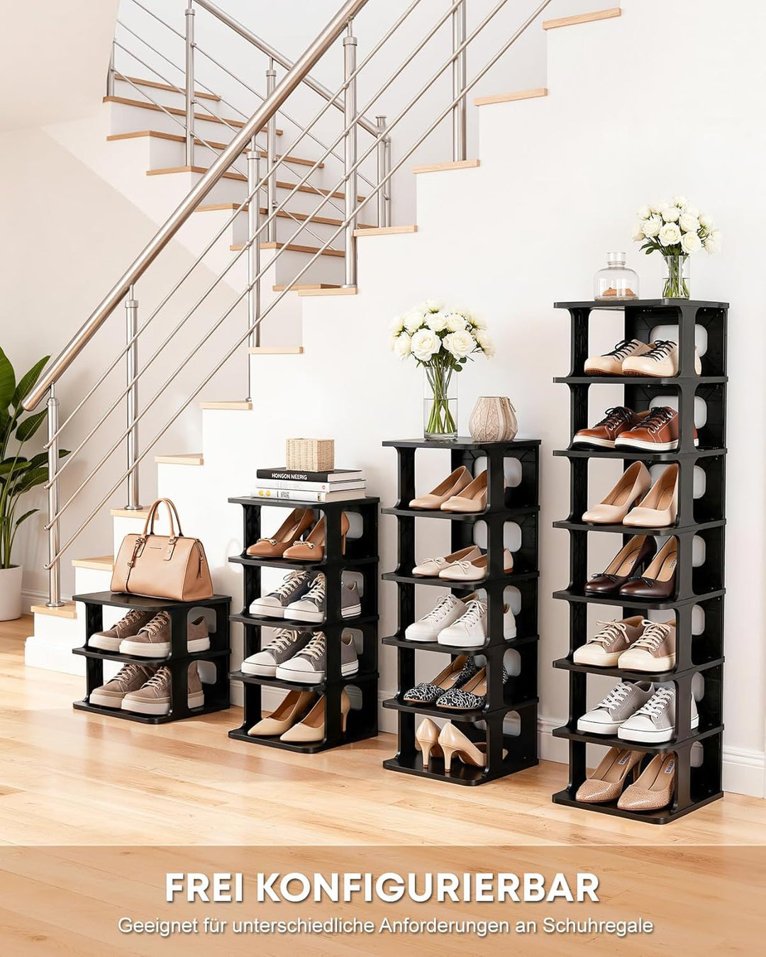 Ribelli Schuhregal 6 Ebenen, Schuhschrank Schmal, Stapelbar Klein Regal Hoch, Kunststoff Schuhablage