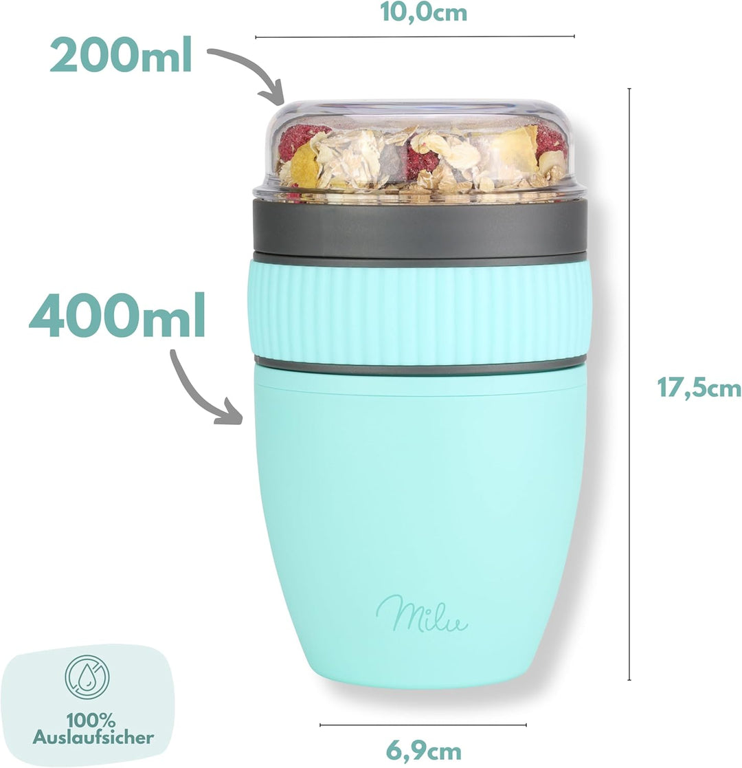 Milu Müslibecher to go 400ml MüsliMax Plastik Joghurtbecher für Müsli I auslaufsicherer Becher mit L