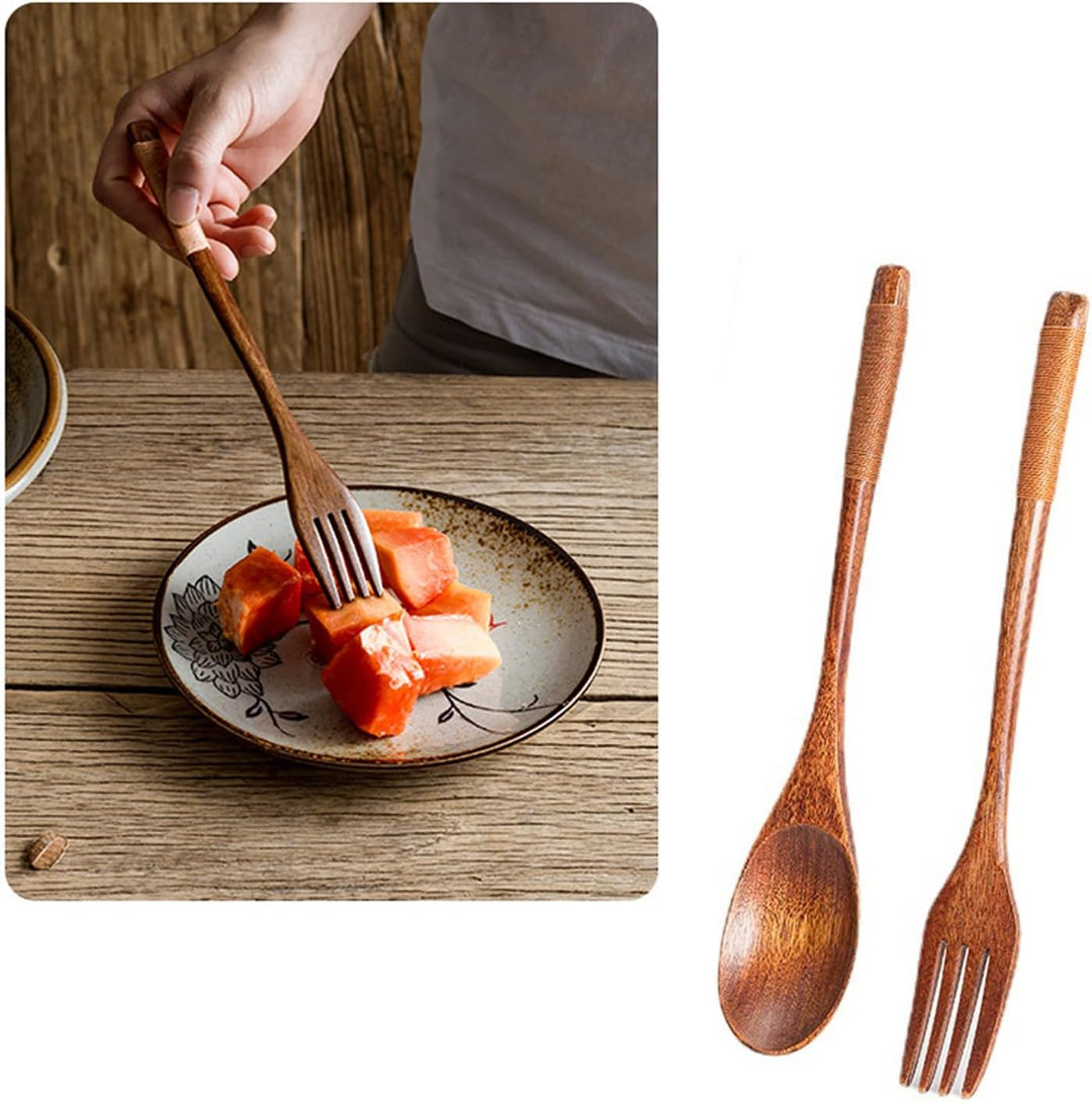 8 Stück Holz Besteck Küchenutensilien, Salatbesteck Holz, Holzgabel, Wooden Spoon, Holzlöffel, Mehrw