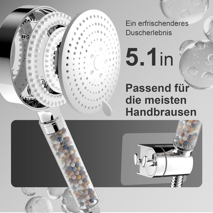 OFFO Filter Duschkopf mit Schlauch 1,6m und Halterung, Handbrause mit 6 Strahlarten, 13cm Duschkopf