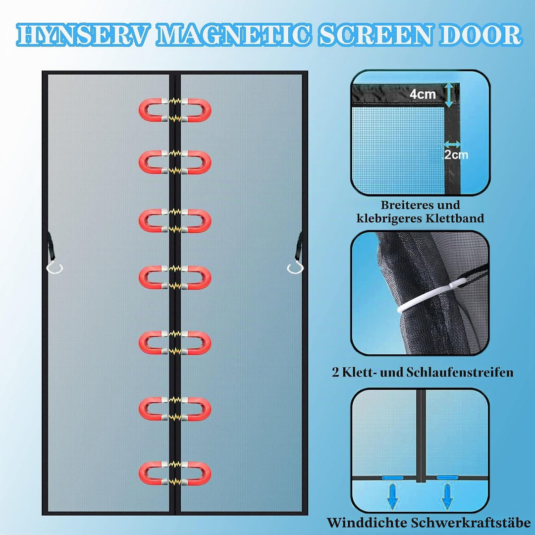 Fliegengitter Tür Magnet 140x200cm Schwarz Magnet Fliegenvorhang - Kinderleichte Klebemontage Ohne B