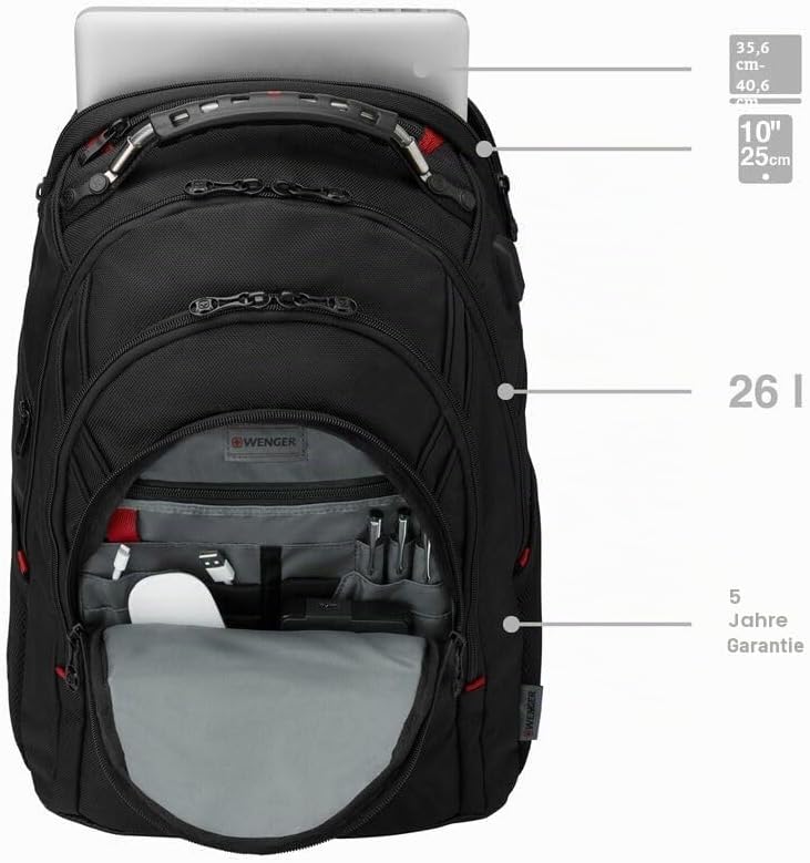 WENGER Ibex Deluxe Laptop-Rucksack, Notebook 14 bis 16 Zoll, Tablet bis 10 Zoll, 26 l, Damen Herren,