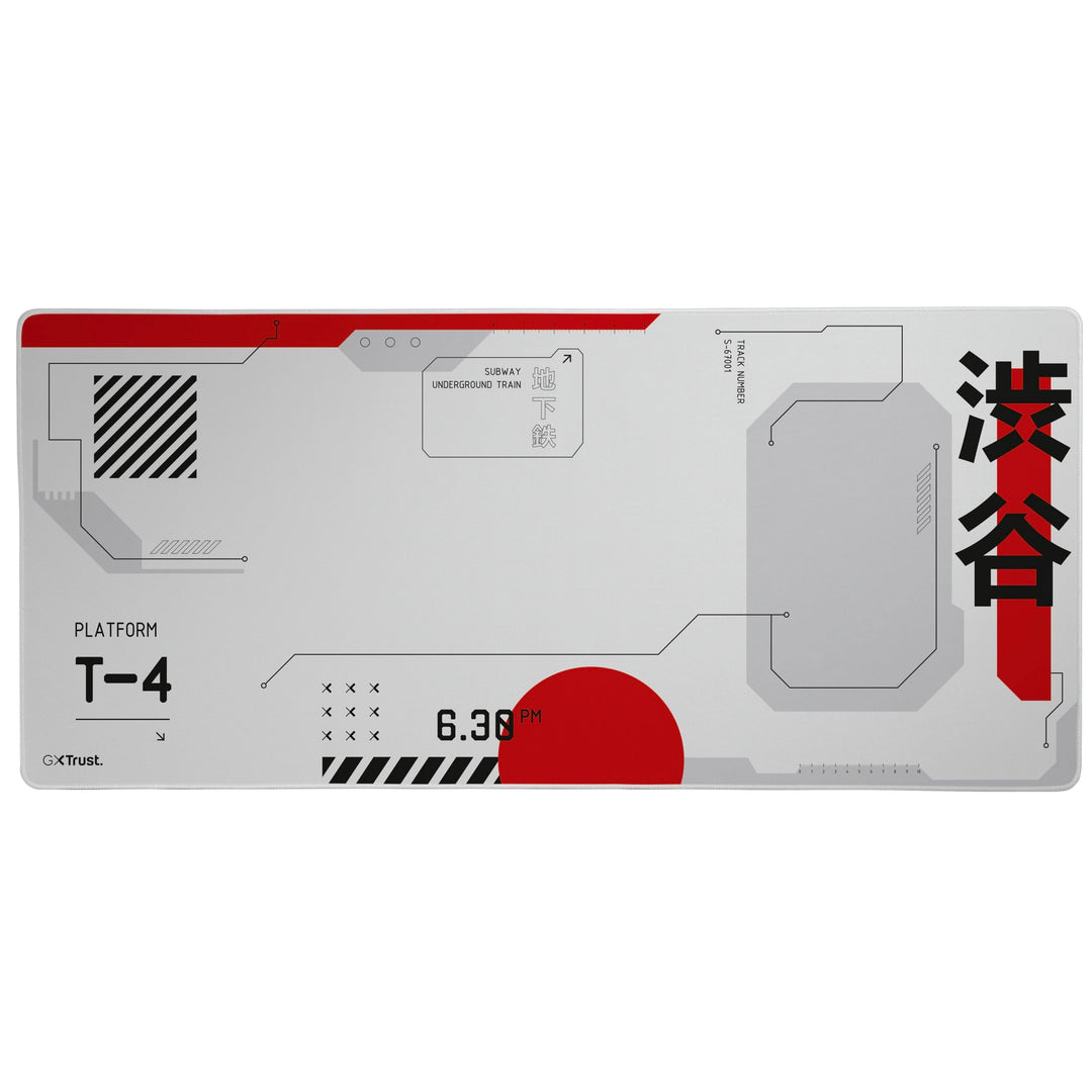 GXTrust 759 Gaming Mauspad XXL Japan Weiss, Mauspad 900x400 mm mit Vernähter Rand, Optimierte Gewebe
