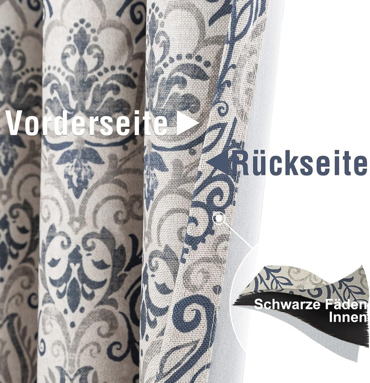 TOPICK Vorhänge Verdunkelungsvorhang Blumen 2 Stück H175xB130 Blau Blumen Muster Blau H175 x B130 cm