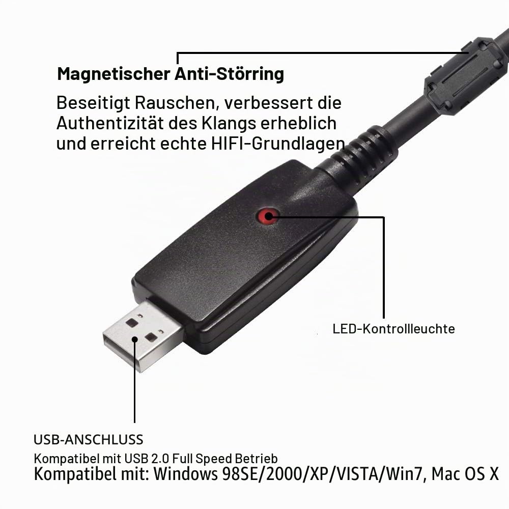 SiYear USB 2.0-Schnittstelle Stecker auf 6,35 mm (1/4 Zoll) TS-Mono-E-Gitarren-Konverterkabel, Studi