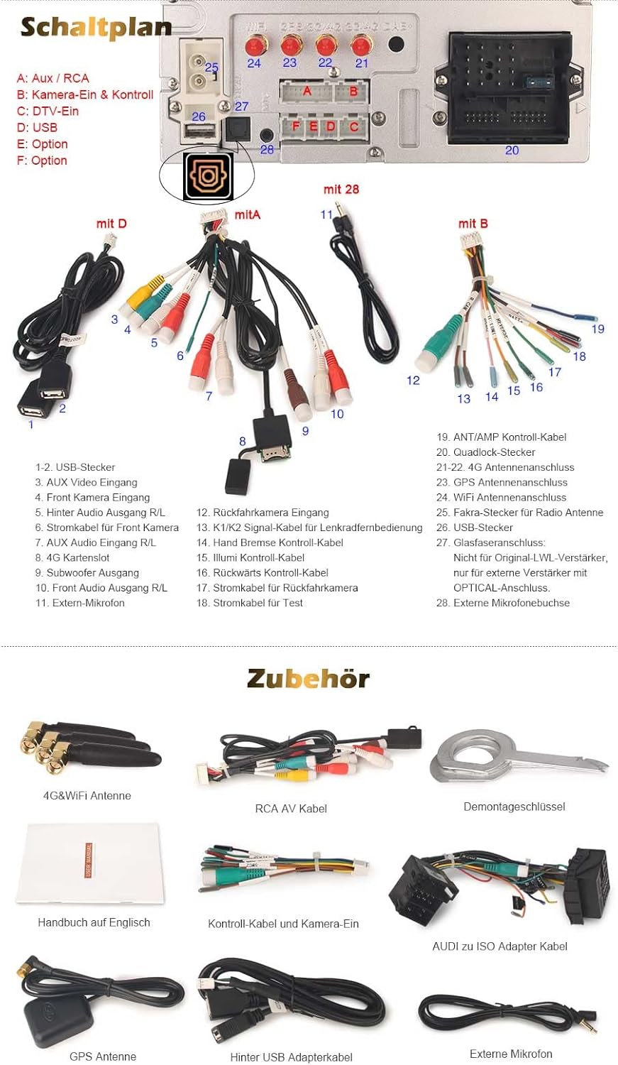 Erisin 7 Zoll 8-Kern 4GB+64GB Android 14 Autoradio Bluetooth mit GPS Navi für Audi A4 SEAT EXEO, Aut