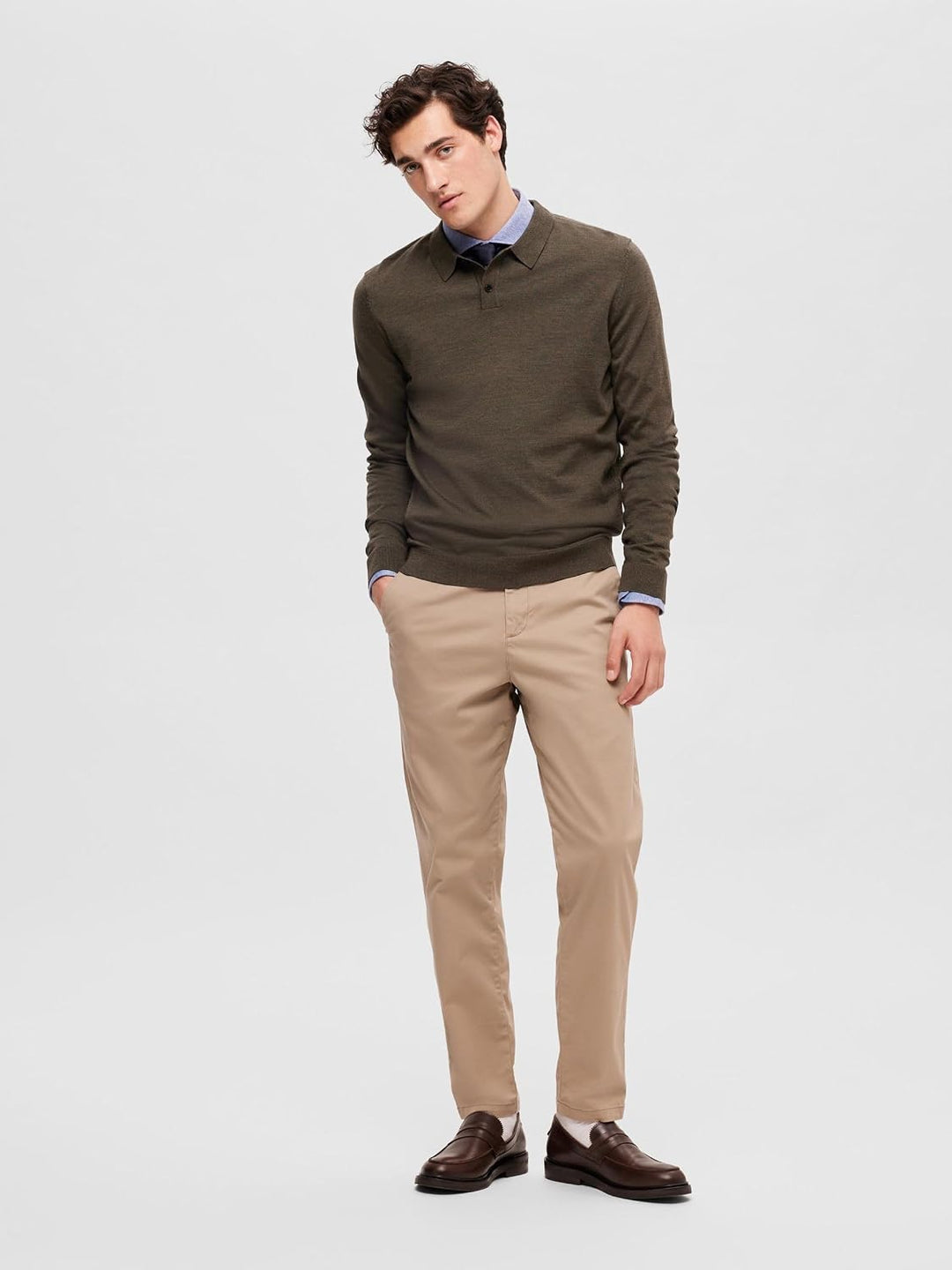 SELETED HOMME Herren Slhtown Merino Coolmax Knit Polo Noos Pullover L Forest Night/Detail:melange, L
