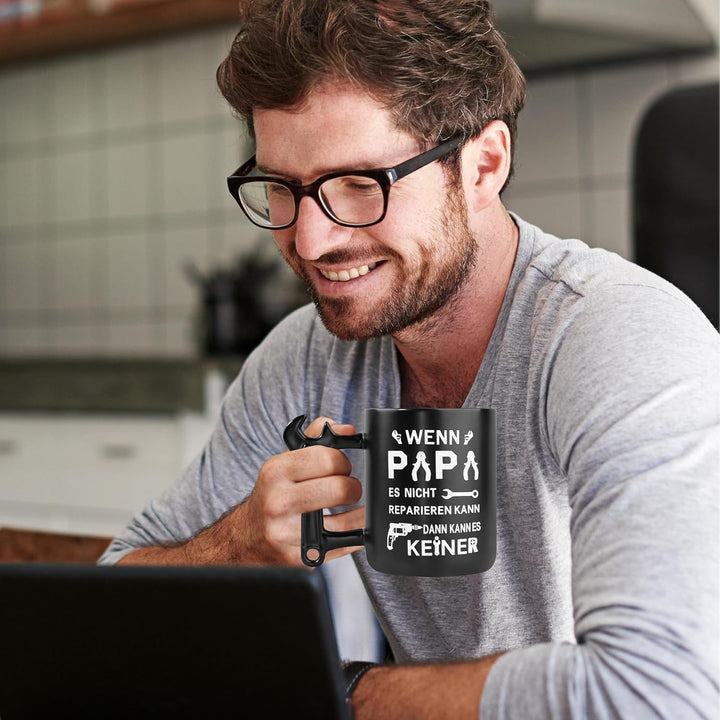 Johiux Papa Geschenke Kaffeebecher mit Schraubenschlüssel Griff,Vatertagsgeschenk Geschenke für Papa