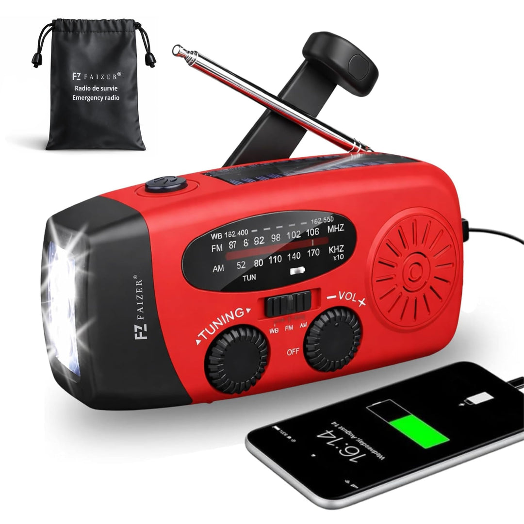 Survival-Radio, Solar-Dynamo, tragbar, wiederaufladbar, 2000 mAh, AM/FM, Dynamo-Taschenlampe, SOS-Fu