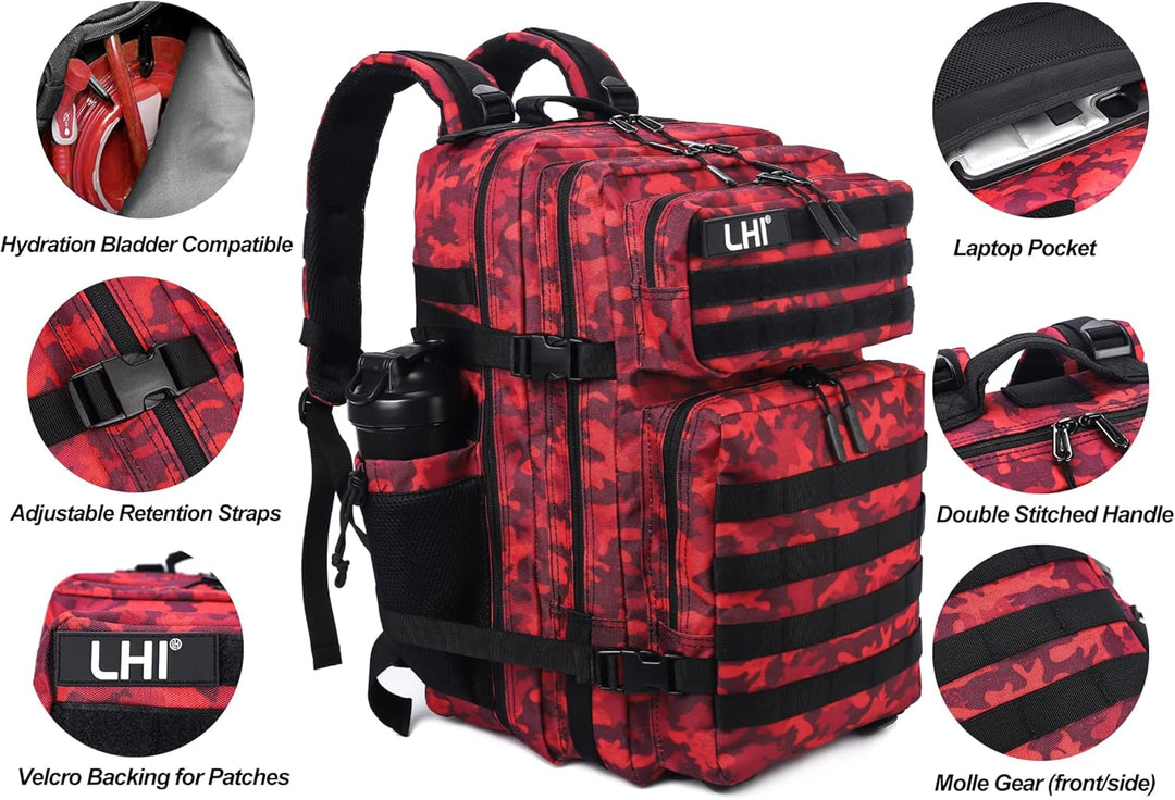 LHI Militärstil Taktischer Rucksack 45L mit MOLLE-System – Wasserdicht für Wandern, Survival, Campin