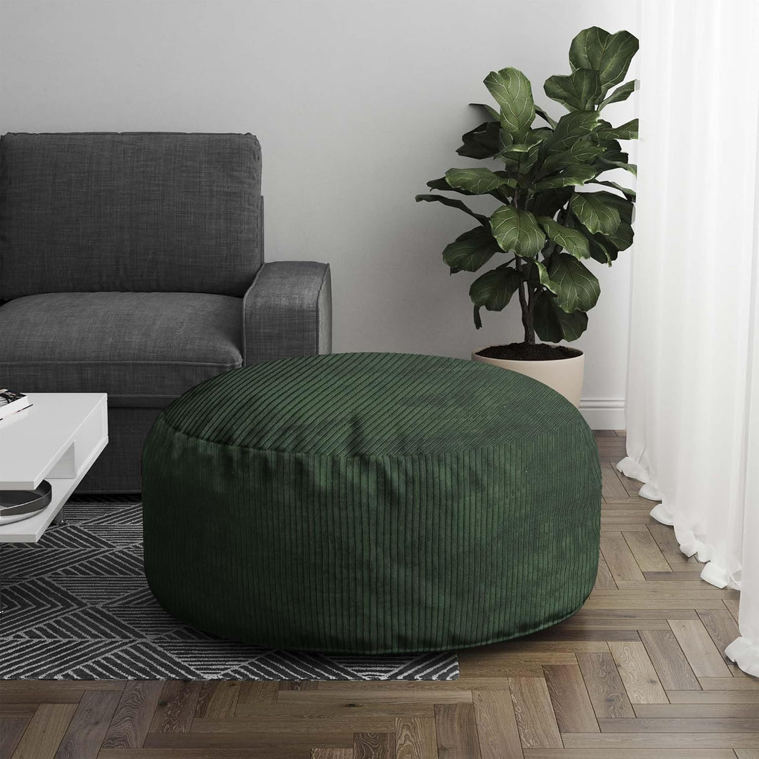 DreamRoots Pouf Hocker Roller 70x70x40cm - Pouf Cord - Sitzkissen Rund - Hocker Wohnzimmer - Fusshoc