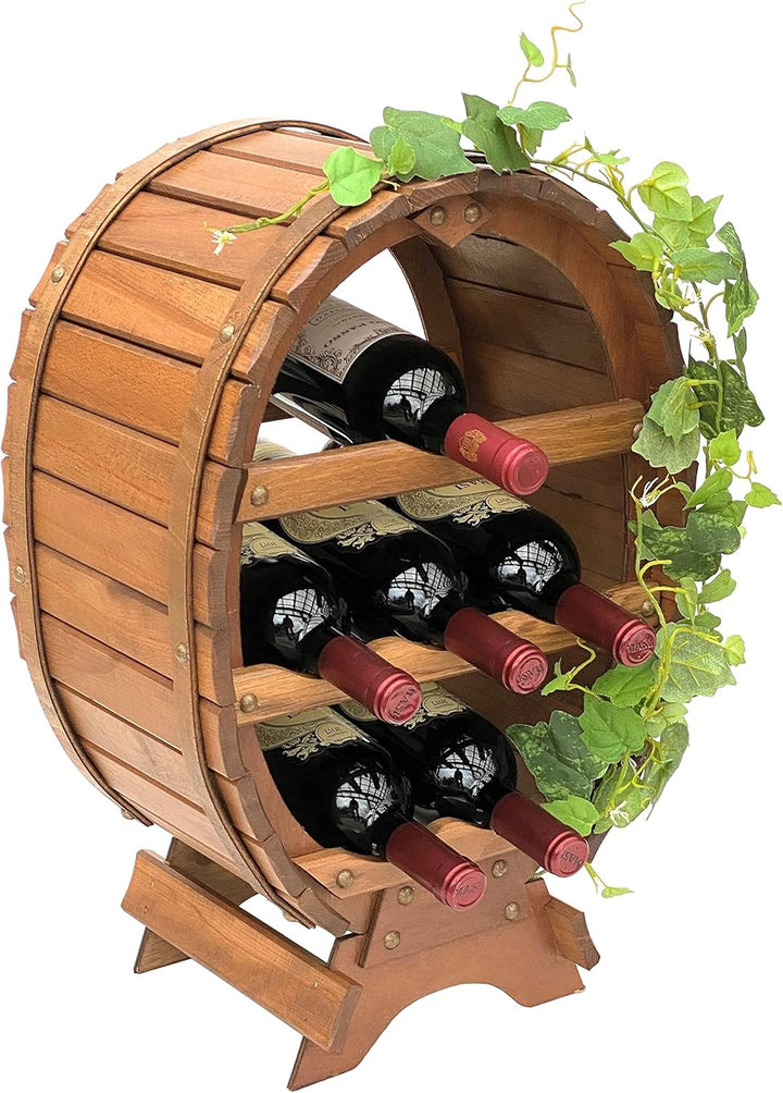DanDiBo Weinregal Holz Weinfass für 6 Flaschen Braun gebeizt Bar Flaschenständer Fass Flaschenhalter