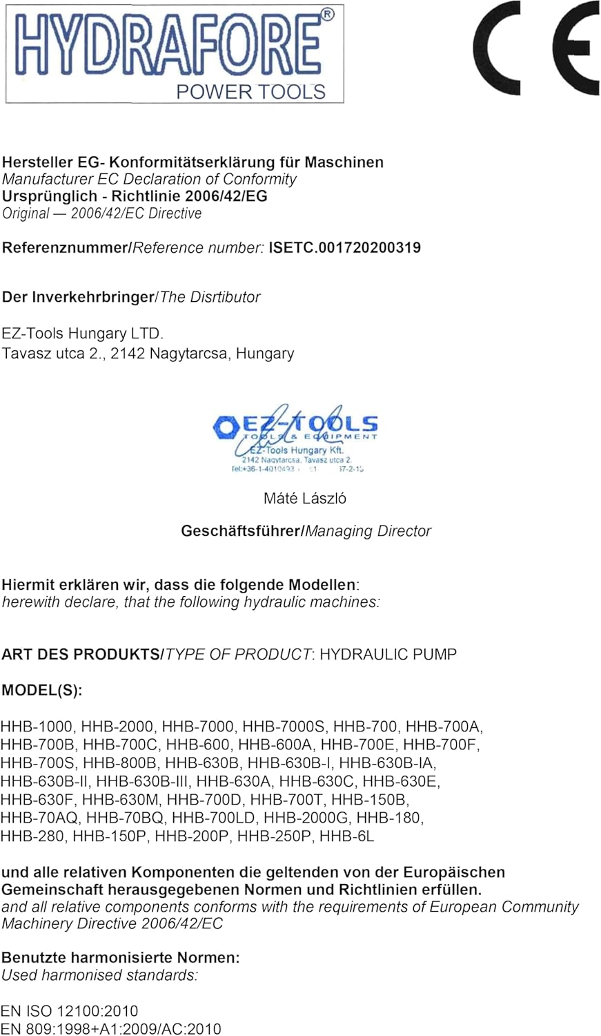 Hydrafore Double Acting Hydraulic Hand Pump (700, 3000 CM3) - B-700S