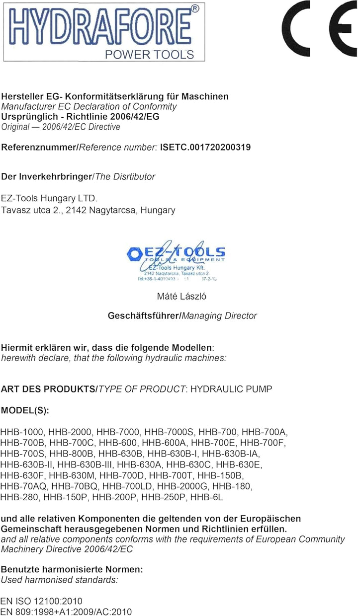 Hydrafore Double Acting Hydraulic Hand Pump (700, 3000 CM3) - B-700S