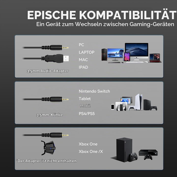 Wantak Katzenohr Kopfhörer mit Mikrofon – Kabel (3,5mm/USB) – Gaming Headset für PC/PS5/Xbox – Noise