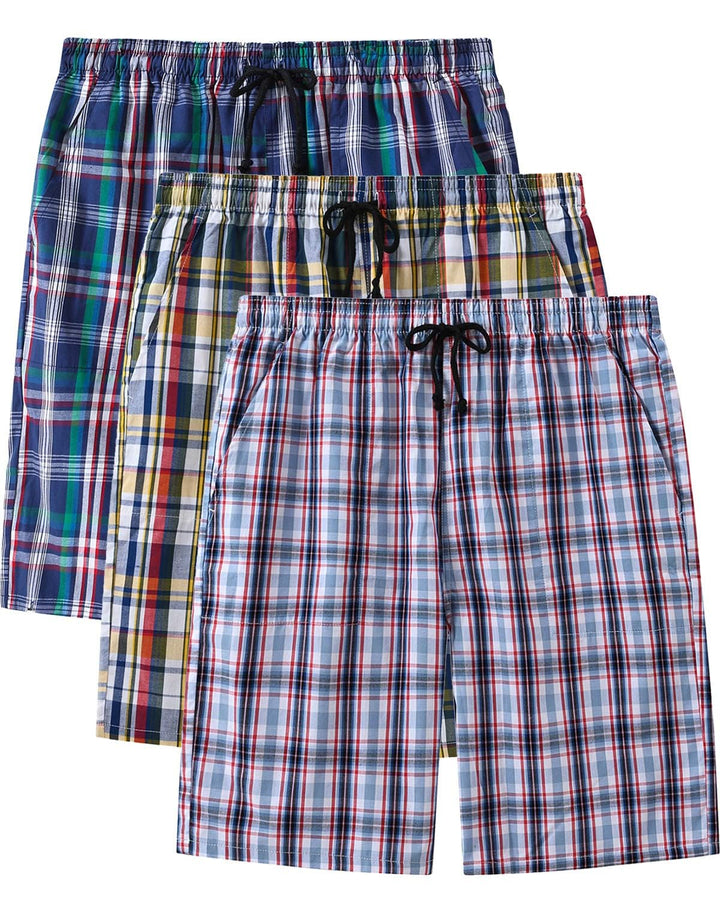 AjezMax Herren 3er Pack Schlafanzughose Kurz Baumwolle Kariert Pyjamahose Shorty Sommer Nachtwäsche