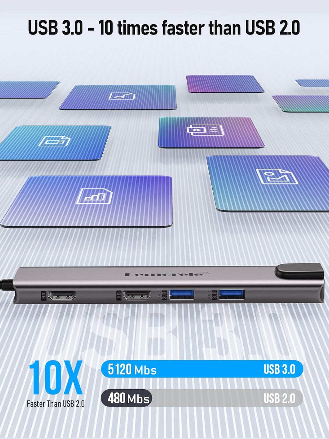 Aluminium Docking Station USB C Hub 2 HDMI, Gigabit Ethernet, 4 USB A, USB C 3.0, PD100W, SD TF, 100