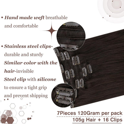 Hetto Braun Clip in Extensions Echthaar Remy Extensions Clip in Echthaar Dunkelstes Braun Extensions