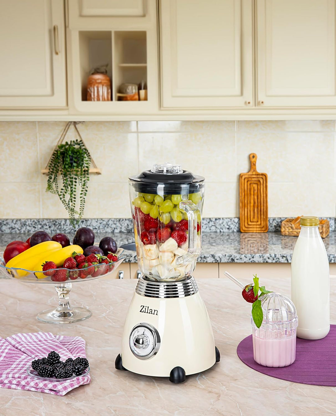 Standmixer Retro mit 1,5L Glasbehälter Zerkleinerer Smoothie Maker Mixer Edelstahlklinge 2 Geschwind