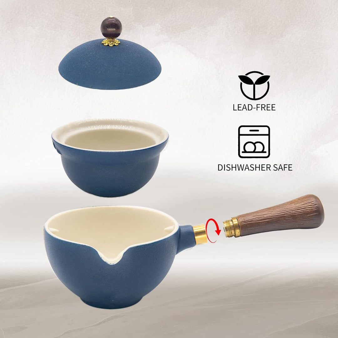 Lurrier Chinesisches Gongfu-Teeset aus Porzellan, Teekannen-Set mit 360 Grad drehbarem Teebereiter u
