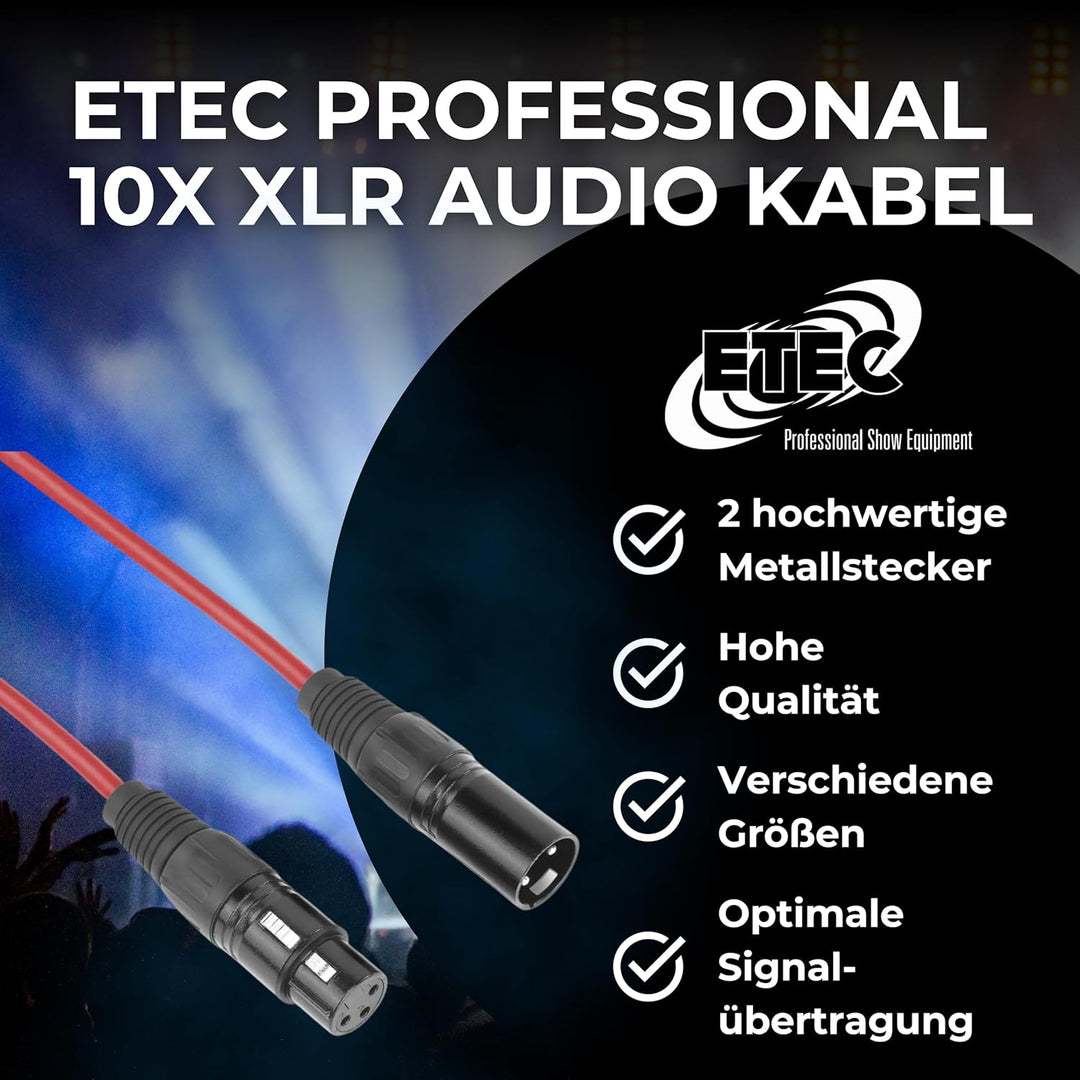 ETEC, XLR-Kabel, Mikrofon-Kabel, XLR-Stecker auf XLR-Buchse, XLR-Verbindungs-Kabel, rot, 20,0 m 20,0