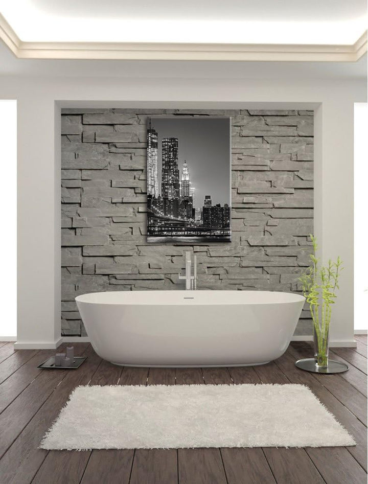 Pixxprint New York City Skyline bei Nacht / 100x70cm Leinwandbild bespannt auf Holzrahmen/Wandbild K