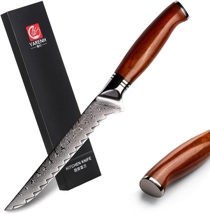YARENH Ausbeinmesser 15.6 cm, Profi Damast Filetiermesser, Scharf Küchenmesser, 73 Schichten Damasts