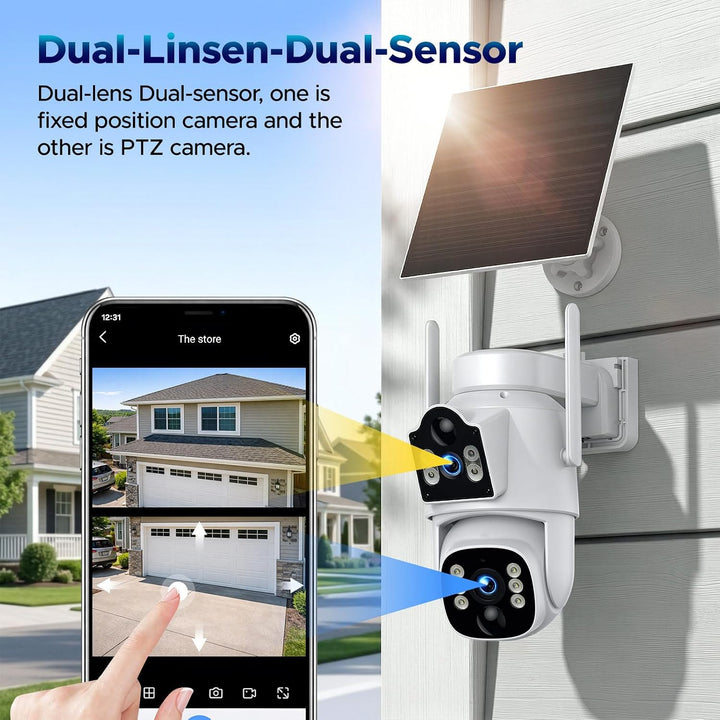 VOOPEAK 4G LTE Überwachungskamera Aussen Solar, Dual-Objektiv 360° PTZ 1 piece, 1 piece