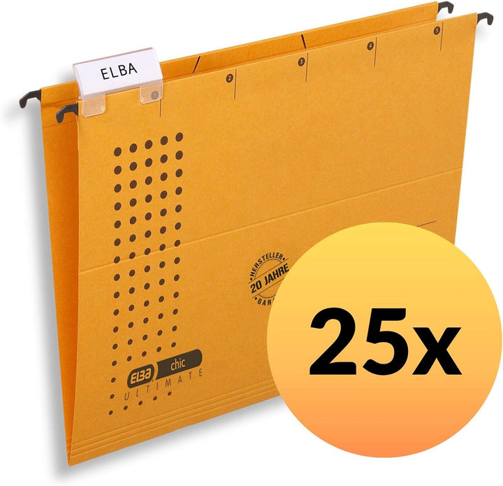 ELBA Hängemappe chic für A4, aus Karton, seitlich offen, gelb, 25er Pack Hängemappe gelb 25 Stück, H