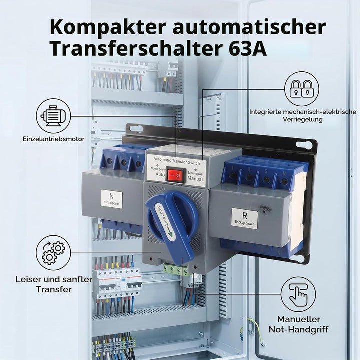 Mini 63A 4P Dual Power Automatic Transferschalter Stellen Sie die Funktion des schnellen Schliessens