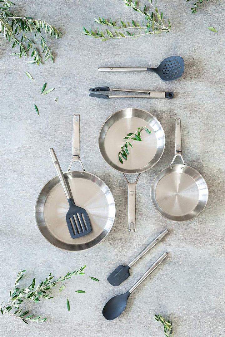 BRA Signature | Set mit 3 Bratpfannen 20-24-26, professioneller Edelstahl 18/10 ohne Antihaftbeschic