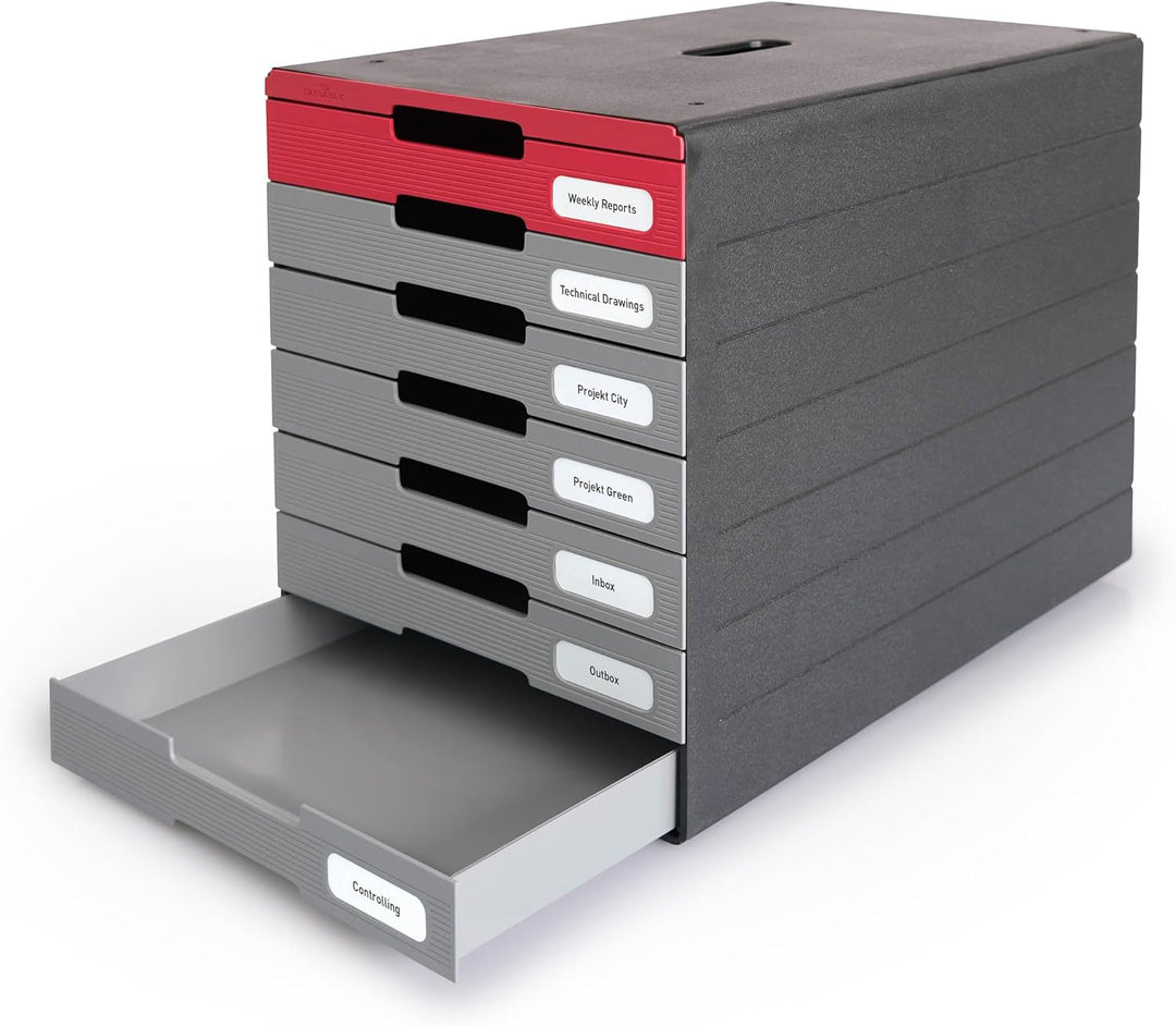 Durable Schubladenbox (Idealbox Pro) 7 Fächer, rot, 776303, Rot