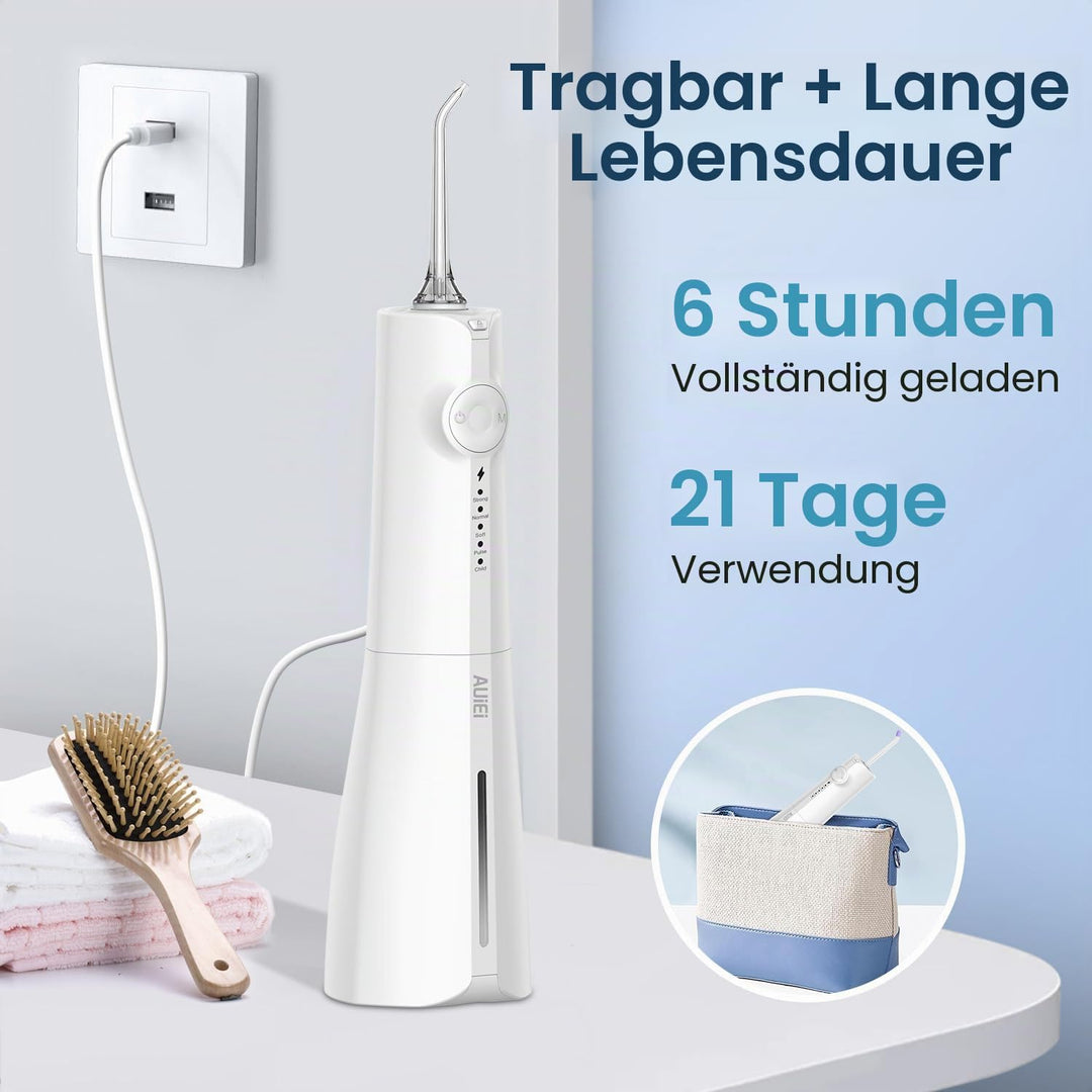 Munddusche, tragbar, Wasserfloss, Munddusche 5 Modi und 8 Düsen, Tank 300 ml, USB aufgeladen, wasser