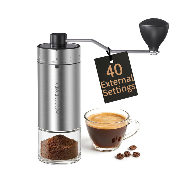 CIRCLE JOY Tragbare Manuelle Kaffeemühle mit keramischem Konischem Frässtift und 40 Externen Einstel