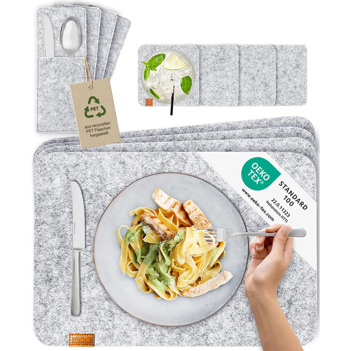 MIQIO Tischset aus Filz - 12er Tisch Untersetzer-Set - Filz Tischset abwaschbar - 4 Platzsets, Glasu