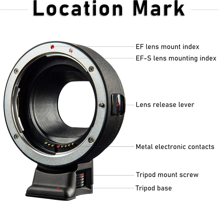 VILTROX EF-EOS M-Mount-Kamera-Adapter, Autofokus-Objektiv-Konverter Ring, EF-M Objektivadapter kompa