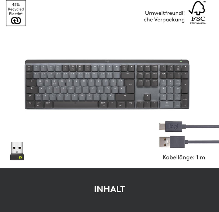 Logitech MX Mechanische kabellose beleuchtete Performance-Tastatur, Taktile leise Tasten, Hintergrun