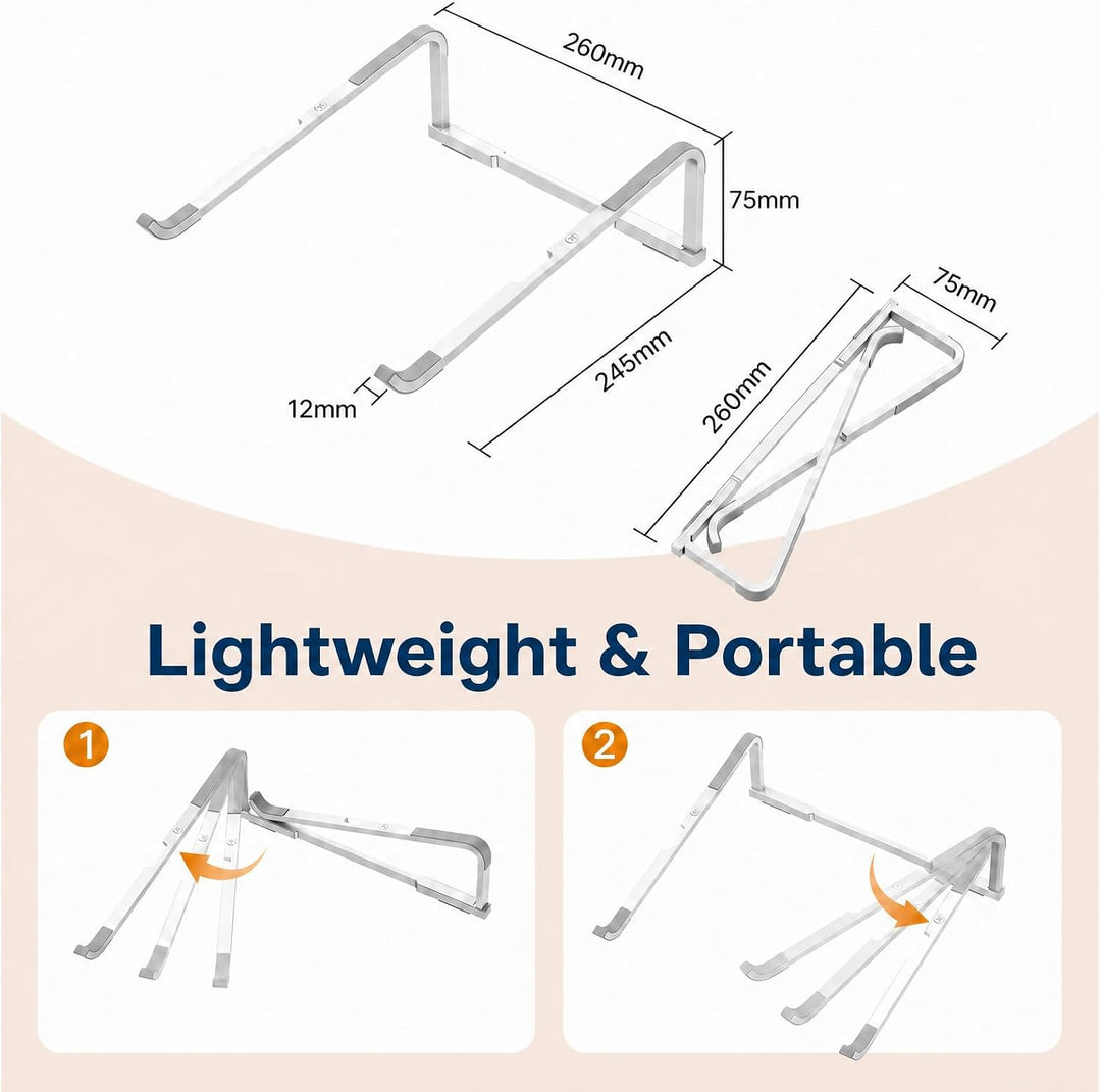 Tragbarer Laptop Ständer, Faltbarer Aluminium Laptopständer Ergonomisch, Belüfteter Laptop Riser Kom