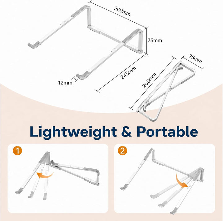 Tragbarer Laptop Ständer, Faltbarer Aluminium Laptopständer Ergonomisch, Belüfteter Laptop Riser Kom