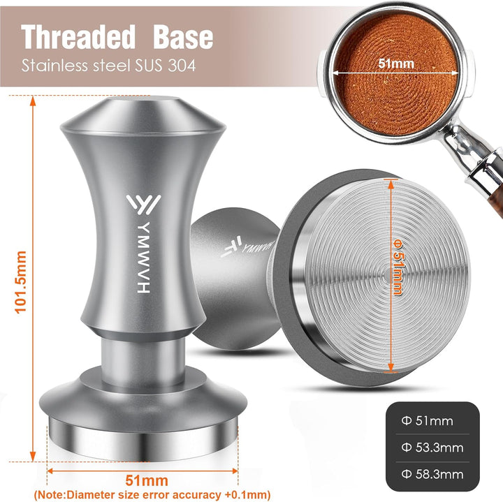YMWVH Kaffee Tamper 51mm, Edelstahl Espresso Tamper mit 30lbs Anpressdruck, 304 Edelstahl Base Kaffe