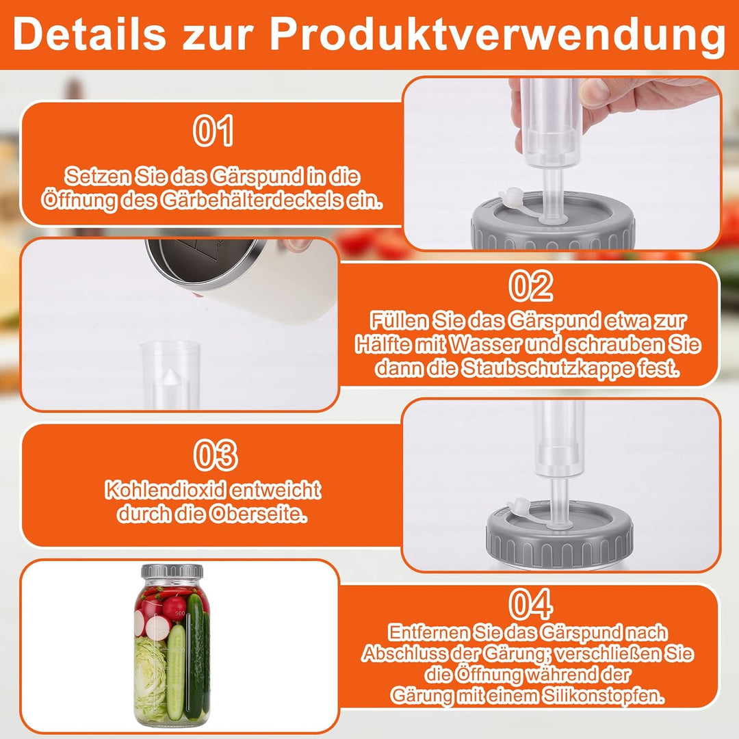 2 Stück Fermentierglas, 2L Fermentiergläser mit Luftschleuse Deckel und Gewicht, Fermentationsglas f