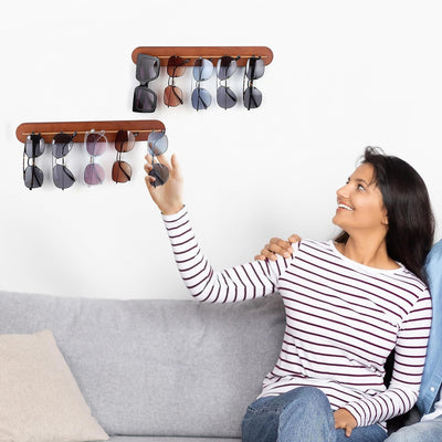 Kurtzy 3er Pack Brillenhalter Wand Hänge Organizer aus Holz - Aufbewahrung Hängend Brillen Organizer