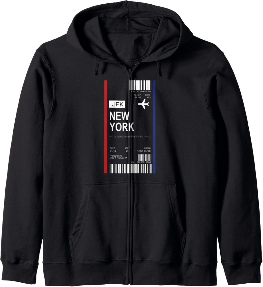 Bordkarte Flugticket New York Flughafen Passagier Fluggast Kapuzenjacke