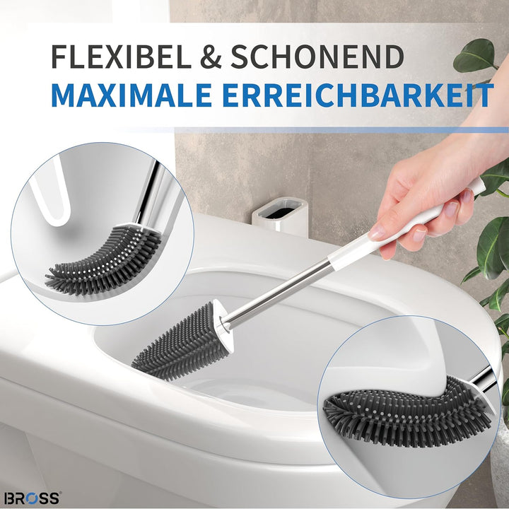 BROSS® Klobürste Silikon - Patentierte Toilettenbürste - Klobürste Weiss - WC Bürste & Klobürstenhal